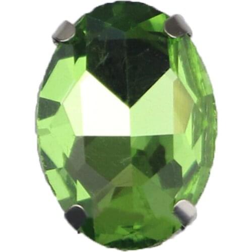 Oval Shape Four Claw Light Green High Quality Silver Base Crystal Glass Flatback Sew On Rhinestones For DIY Clothing/Bag