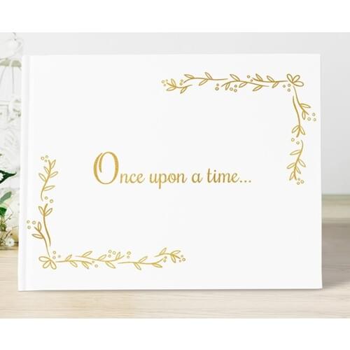 Personalized Fairytale Wedding Guest Book Once Upon a Time Guestbook, White and Gold Wedding Sign In Book Wedding Decor