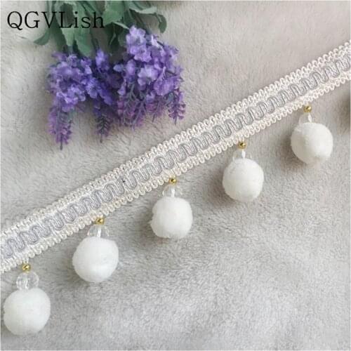 QGVLish 6M/lot Pompon Balls Curtain Tassel Fringe Lace Trim DIY Sofa Stage Valance Lace Ribbon Belt Pompons Curtain Accessories
