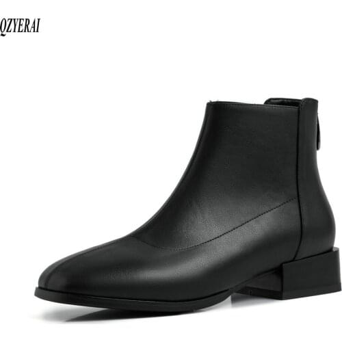 QZYERAI New style Short boots Genuine leather Women boots European style cowhide Female boots Autumn and winter shoes