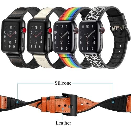 For Apple Watch Band 42mm 44mm Sweatproof Genuine Leather Rubber Hybrid Strap for iWatch Series 6 5 4 3 2 1 SE Bracelet 38 40mm