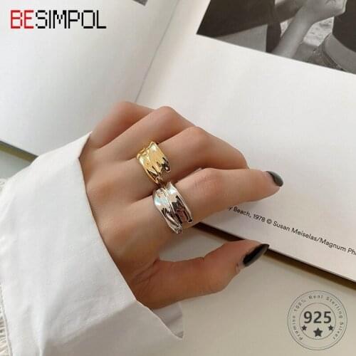 Besimpol 925 Sterling Silver Ring Unique Irregular Paw Fluid Broken Adjustable Open Rings For Women Fine Jewelry Engaged Gifts