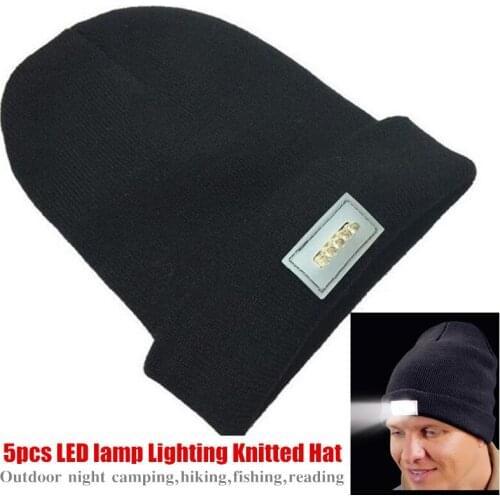 Man&Women Boys and Girls Unisex 5 point LED lamp Lighting Beanie Wool Knitted Hat Winter Warm Cap Night Light Cap Reading Hat