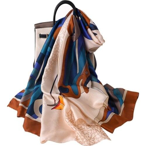 Brand Designer Print Silk Scarf High Quality Foulard 180X90CM Bandana Winter Sunscreen Neck Scarves Lady Beach Shawls And Wrpas