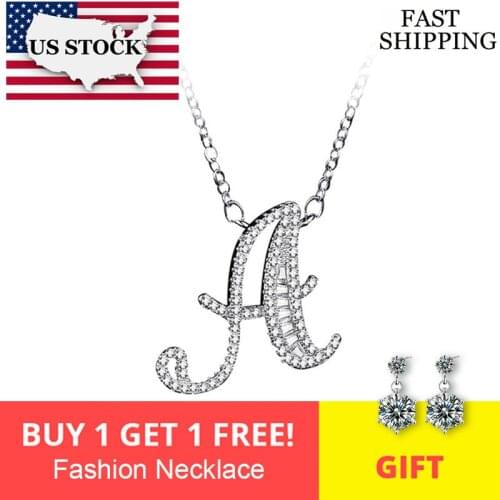 US STOCKUloveido Necklace Pendant Letter A B C D E F G H I J K L M N O P Q R S T U V W X Y Z Silver Color Zirconia Jewelry NL025