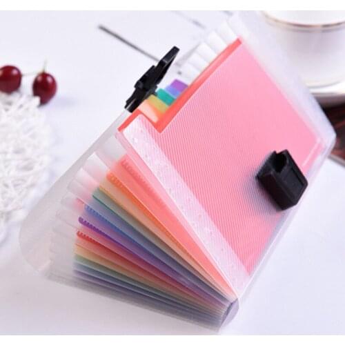 Cute Rainbow Color 13 Grids A6 Document Bag PVC Bill Receipt Bag Wallet Pouch Folder Organizer Purse Holder Office School Supply