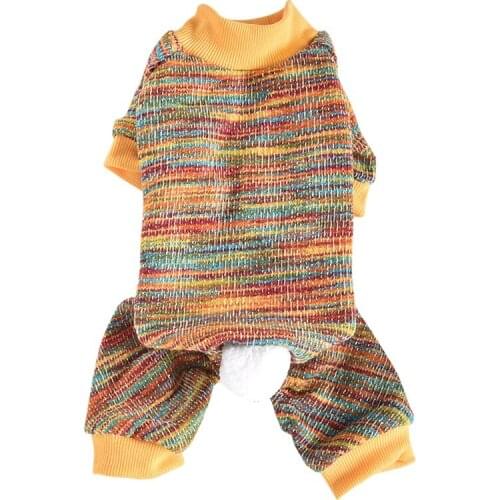Pet Winter Autumn Home Rainbow Four-legged Warm Clothes Dogs Teddy Dog Jumpsuit Pajamas
