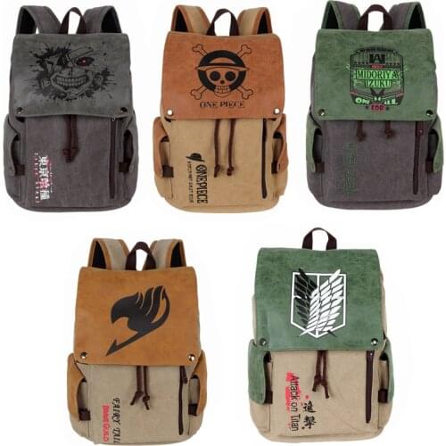 Tokyo Ghoul One Piece Midoriya Izuku Fairy Tail Natsu Dragneel Attack on Titan Recon Corps Backpack Knapsack School Student Bag