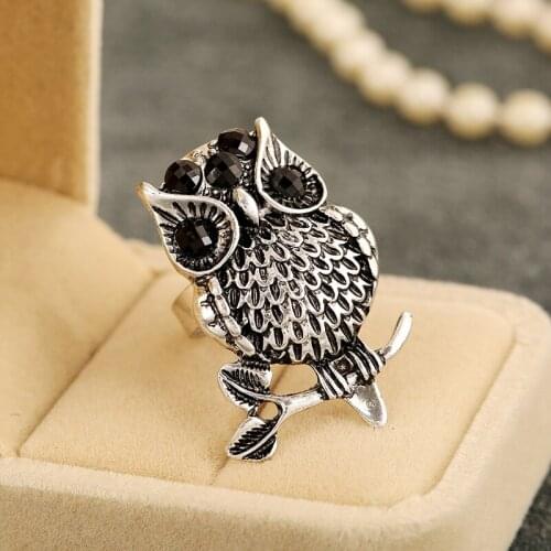 Vintage Owl Shaped Statement Ring for Women Bohemian Boho Retro Crystal Silver Color Finger Knuckle Rings Jewelry