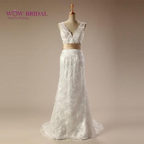 Wowbrial Graceful White Evening Dress 2021 V-Neck Lace Embroidered Gold Sash with Bow Ruffles Mermaid Women Formal Event Dress