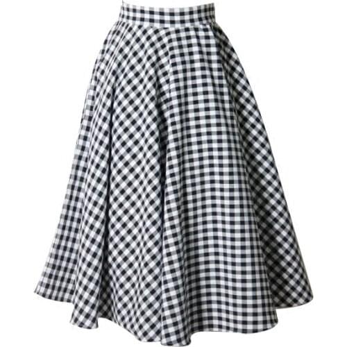 Customize Made Women Casual Plus Size 3XS-10XL High Waist Retro Skirt Ladys Black and White Plaid Print Vintage A Line Skirts