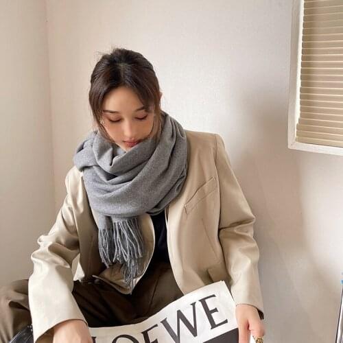 Winter Cashmere Women Scarf Female Luxury Brand Scarves Lady Tassel Bandana Women Solid Shawl Wraps Foulard Tippet Pashmina