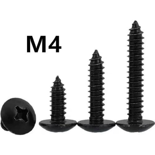 1000/500/200PCS M4x8/10/12/50mm TA Black stainless steel Phillips Truss Head (cross Recessed Mushroom Head) Self Tapping Screws