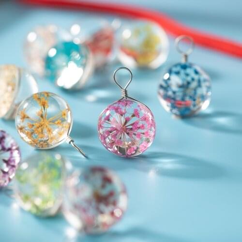 18#5pcs Colors Dried Flowers Cabochon Glass Charm Necklace Earrings Pendant Charms For Jewelry Making DIY Accessories 0a4#2615