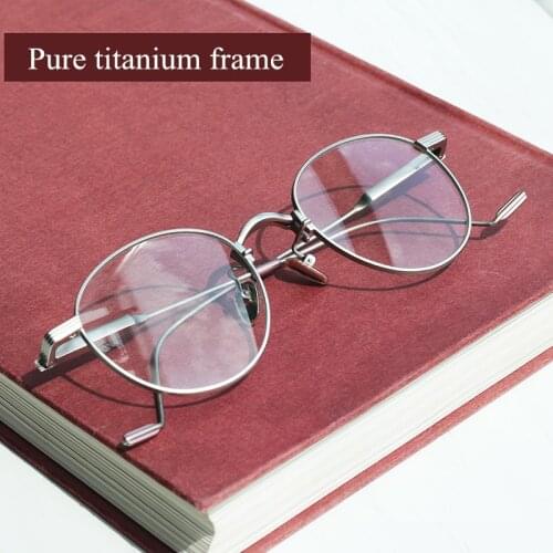 2020 pure titanium glasses frame men retro round Prescription Eyeglasses Korean Myopia Optical eyewear women reading glasses