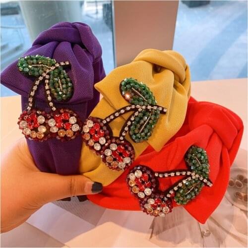 2021 Shine Rhinestone Crystal Cherry Headband Bezel Sweet Diamonds Hair Hoop Geometric Mesh Big Bow Hairbands Hair Accessories