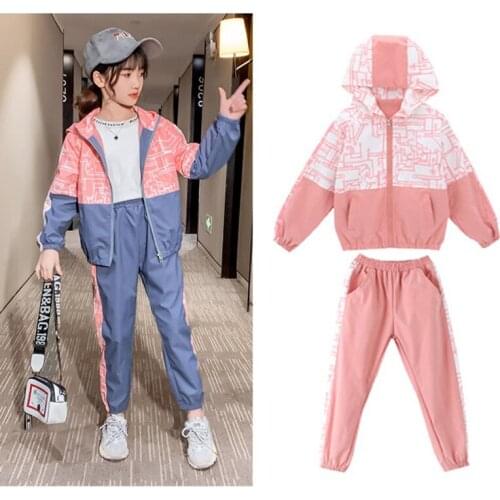 2021 girls' suit girls' clothes girls' sportswear suit personality design fashion new Hooded Coat girls' trousers 3 4 5 6 7 8 9