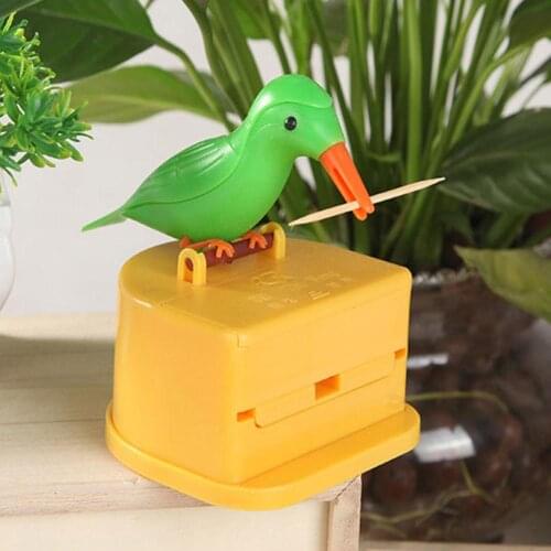 Cute Small Bird Automatic Toothpick Storage Box + Free Toothpick,Toothpick Dispenser Desk Decoration Kitchen Accessories