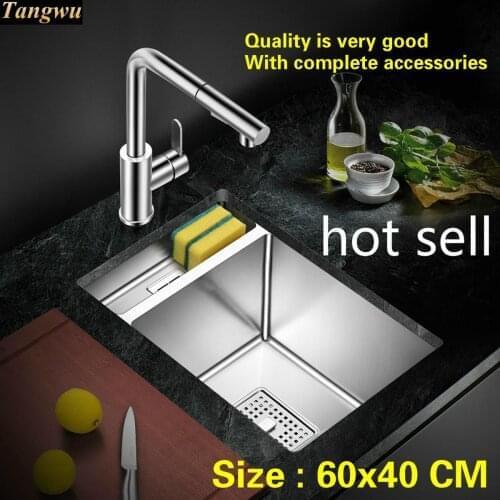 Free shipping Apartment fashion standard big kitchen manual sink single trough hot sell 304 stainless steel 60x40 cm