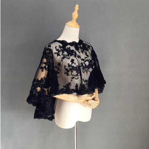 Black bridal lace top wedding dress cape top wedding dresses cape bridal dreses top DIY lace bolero