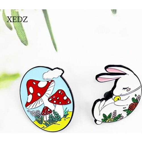 XEDZ Cartoon Mushroom Bell Rabbit Enamel Brooch Children White Cloud Egg Sleep Pattern Rabbit Badge Backpack Clothing Accessorie