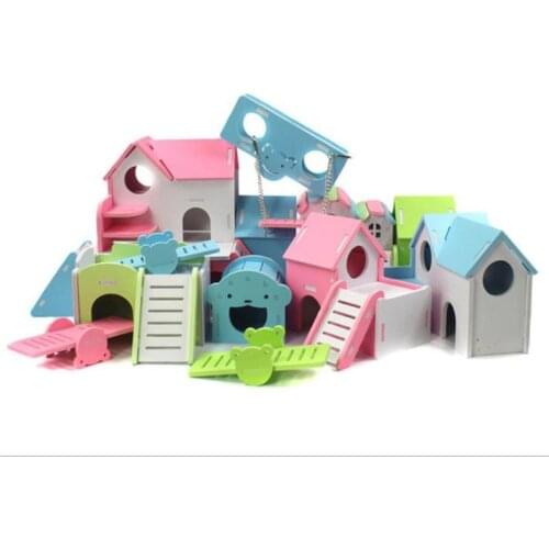 Pet Castle Pet House Viewing Deck Ladder Small Animal Hideout Hamster House Deluxe Two Layers Wooden Hut