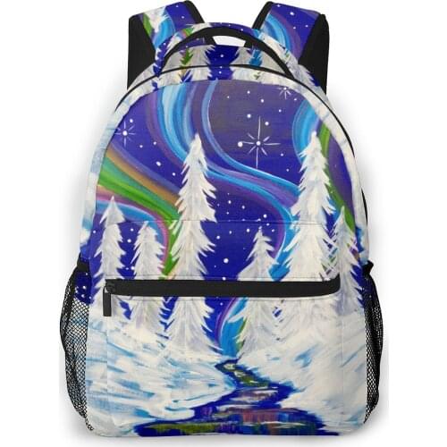 OLN Travel Backpacks Aurora Borealis Winter Wonderland Landscap Girl Backpack For Women Large Capacity School Bag For Teenage