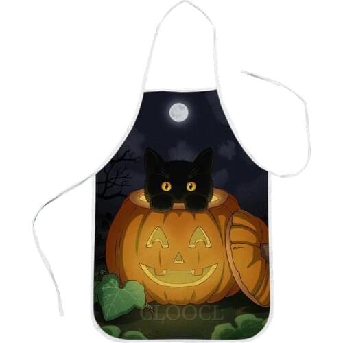 CLOOCL Halloween Themed Apron The Cat In The Jack-o-lantern Print Polyester Aprons Men Women Festival Party Funny Home Textile