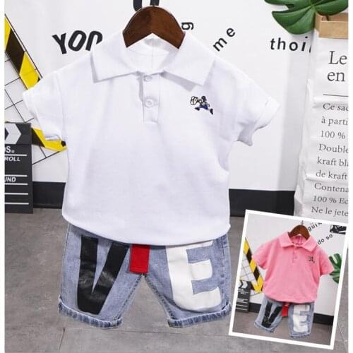 Summer Boy Set Boys Short Sleeve Lapel T-Shirts + Denim Shorts Children Sports Suit Kids Boy Clothes Sets 2-6Years