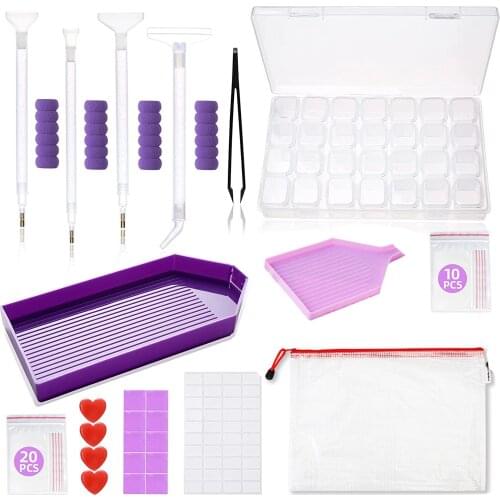 DIY Diamond Painting Tools -Diamond Dots Accessories Kit-Diamond Embroidery Box with Slots Cute Purple for Adults Girls Women