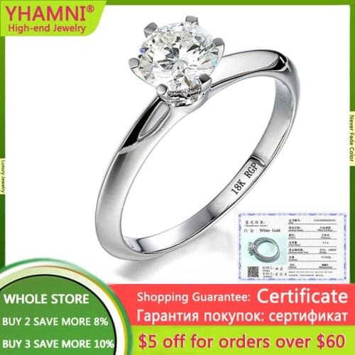 Luxury Classic 1 Carat Lab Diamond Ring With Certificate 18KRGP Stamp Original 18K White Gold Wedding Rings For Women Gift