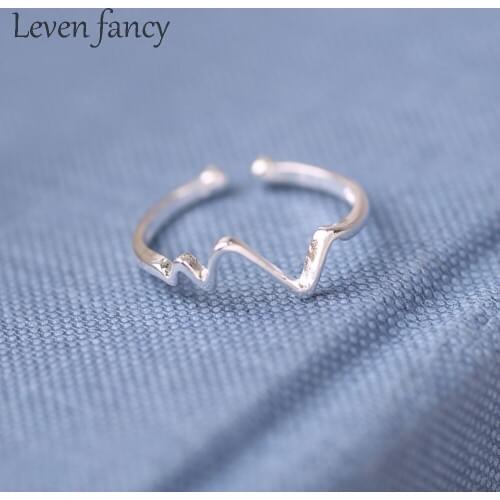 925 Sterling Silver New ECG Heartbeat Rings for Women Pulse Lightning Open Thumb Ring Wedding Party Lover Gifts Accessories