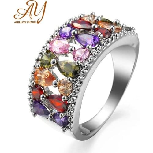 Anillos Yuzuk Silver 925 Jewelry Vintage Luxury Ring Multicolor Topaz Gemstone 925 Silver Jewelry Female Ring For Wedding Party