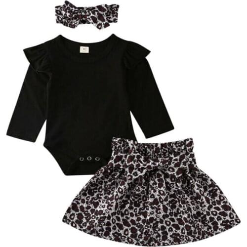 Citgeett New Spring 0-12M Infant Baby Girl Clothes Romper Bodysuit+Tutu Leopard Skirt Headband Outfits Autumn Set