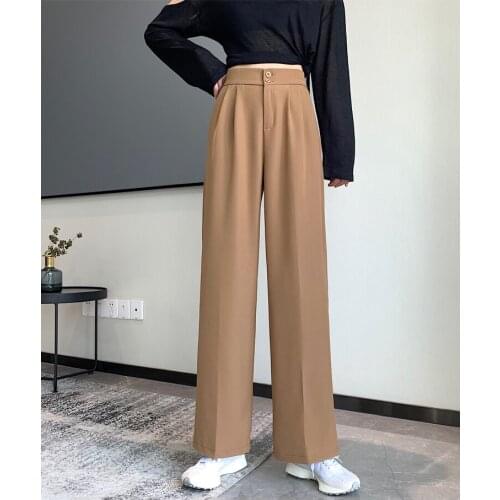 Fashion Suit Pants Women High WaistStraight Wide Leg Soft Summer Long Pants