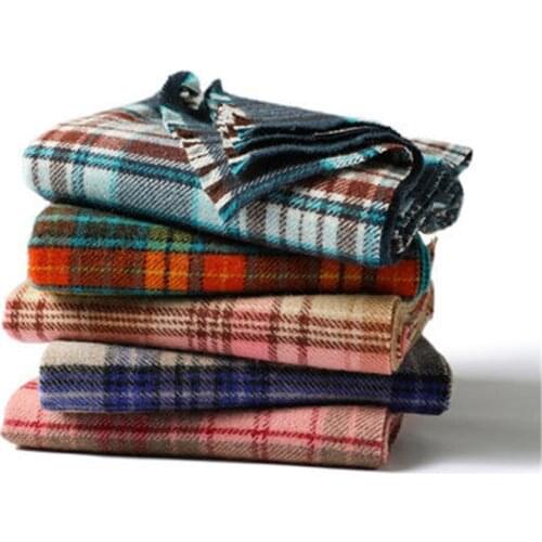 New fashion 100%wool knit women korean style plaid thick scarfs shawl pashmina small tassel 5color 60x200cm