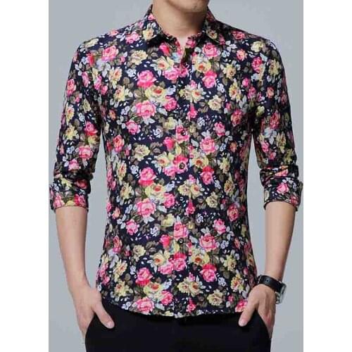New Fashion Mens Short Sleeve Beach Hawaiian Shirts Cotton Casual Floral Shirts Regular Mens Clothing Fashion Floral Print Sli