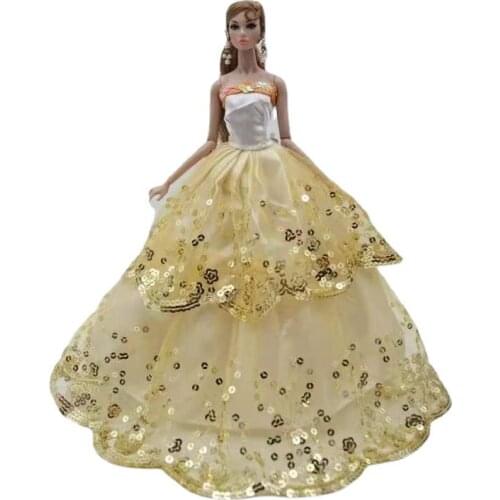 1/6 BJD Doll Clothes Yellow Sequin Princess Wedding Dress For Barbie Accessories Evening Gown Outfits Vestido Kids Best Gift Toy