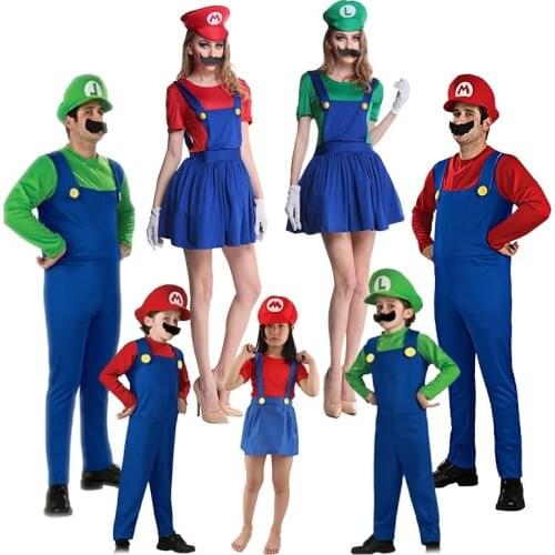 Super Mario Clothes Adults and Kids Mario Family Bros Cosplay Costume Set Children Gift Halloween Party MARIO & LUIGI Clothes
