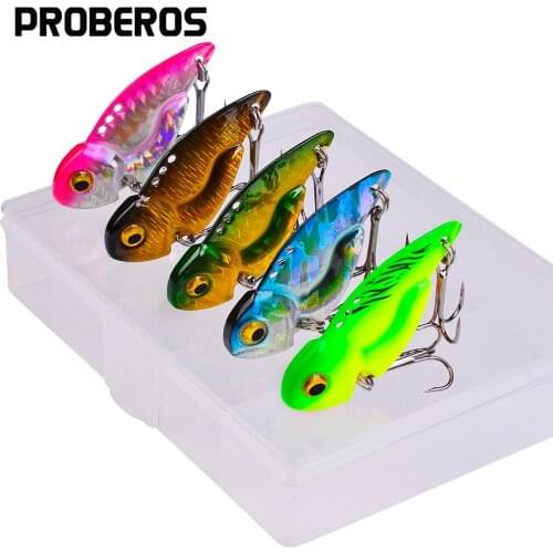 PROBEROS 5Pcs VIB Lures Minnow 5g 8g 14g 20g 3D Eyes Spoon Spinner Fishing Lure Hard Bait Fishing Tackle with Treble Hooks New