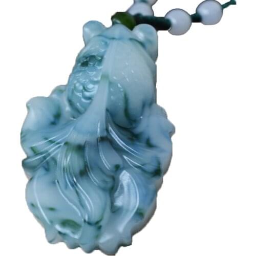 Drop Shipping Natural Hetian Jade Fish pendant Hand carved carp Nephrite pendant necklace Attached lanyard Fine jewelry