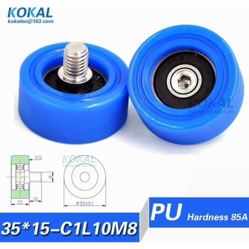 [PU35*15-C1L10M8]Free Shipping 5pcs M8 TPU PU 6000ZZ bearing roller wheel outer diameter 35mm rubber money-count pulley 10*35*15