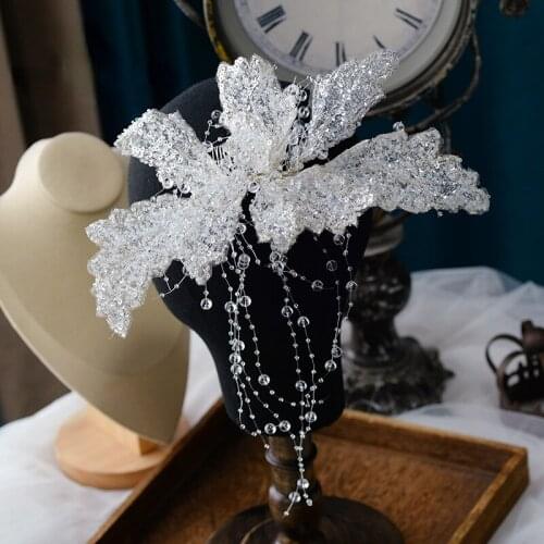 Crystal beaded flower hair comb headpiece Japanese and Korean brides and makeup brigade shoot stage hair accessories