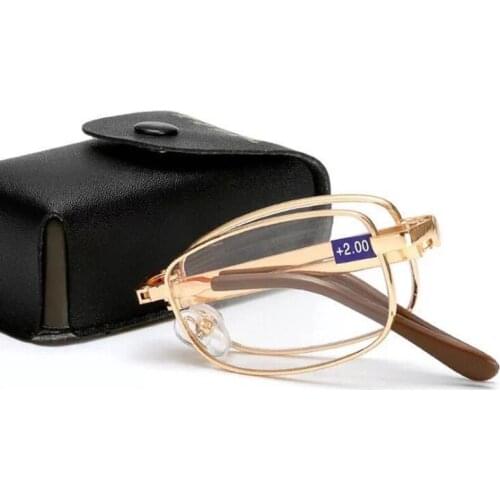 Collapsible Reading Glasses for Men Women Collapsible Metal Lenses for Farsightedness Diopter + 1,0, 1,5, 2,0, 2,5, 3,0 3,5 4,0