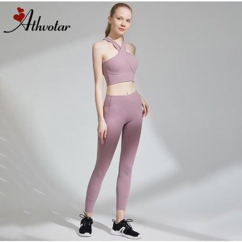 ATHVOTAR Workout Set Sports Wear for Women Gym Naked-Feel Yoga Set Women Gym Clothes High Waist Tummy Control Tight Fitness Suit