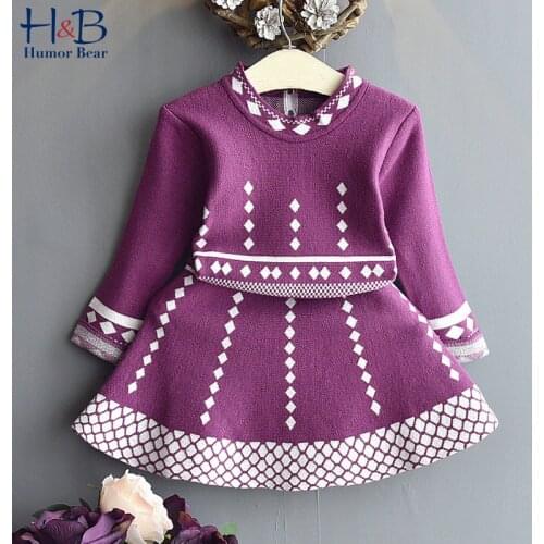 Humor Bear Girls Sweater Knitted Dress New Autumn Winter Long Sleeves Half High Collar Warm Cute Toddler Kids Clothes