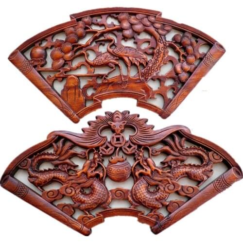 Wooden carving hanging parts fan-shaped ornament decorative board partition cut-out carving and carving antique