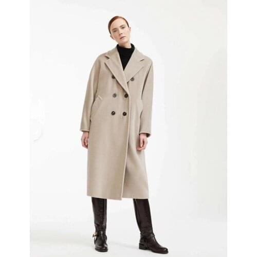 High-end classic water ripple womens long section autumn winter cashmere coat fashion red jacket