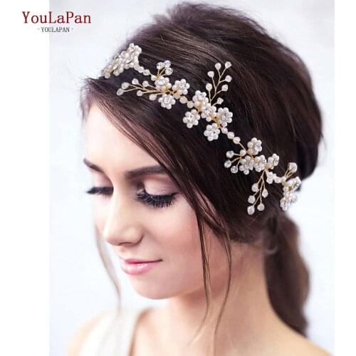 YouLaPan HP129 Bridal Headband Pearl Wedding Tiaras Bridal Tiaras Crystals Wedding Hair Accessories Crowns Bridal Headwear