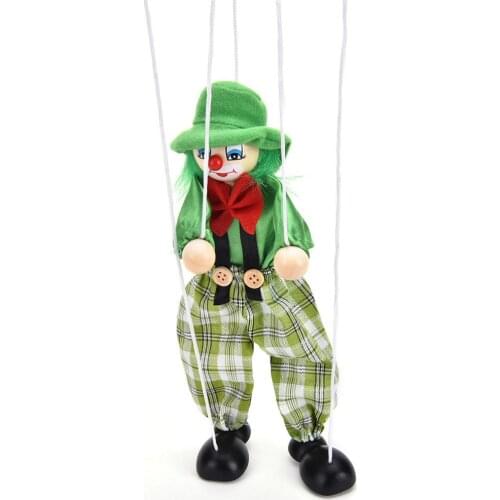 Funny Vintage Colorful Pull String Puppet Clown Wooden Marionette Handcraft Toys Joint Activity Doll Kids Children Gifts